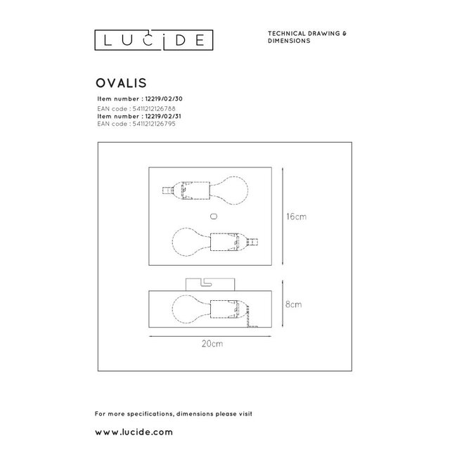 Lucide Ovalis - Wandlamp 2xE14 Wit