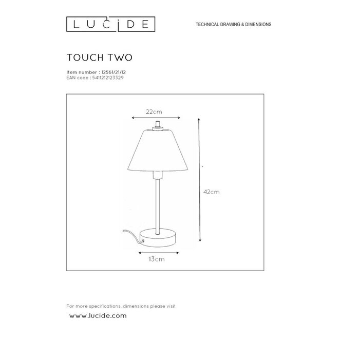 Lucide Touch - Tafellamp Ø 22 cm 1xE14 3 StepDim Mat chroom