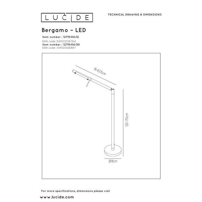 Lucide Bergamo - Leeslamp LED Dimb. 1x6W 3000K Mat chroom