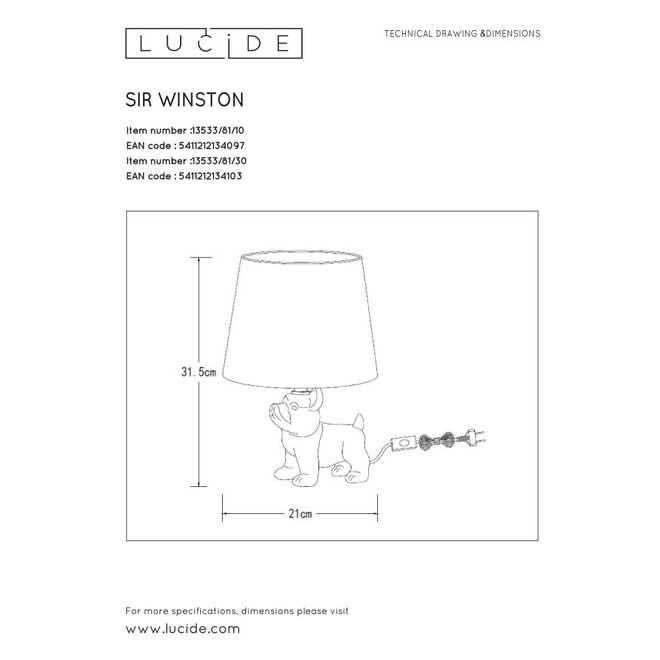 Lucide Extravaganza Sir Winston - Tafellamp 1xE14 Zwart
