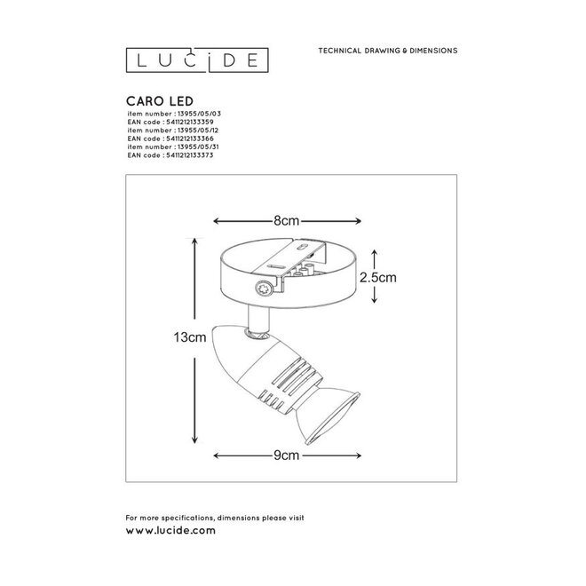 Lucide Caro-led - Wandspot Ø 9 cm LED GU10 1x5W 2700K Mat chroom