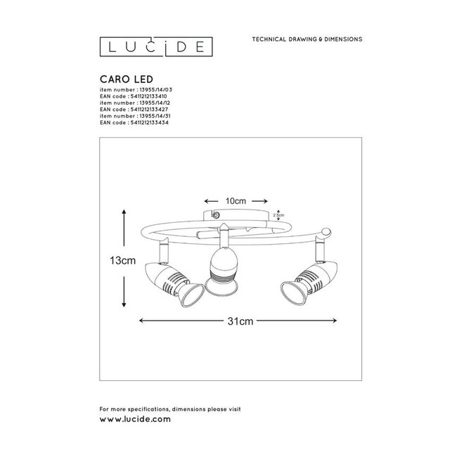 Lucide Caro-led - Plafondspot Ø 31 cm LED GU10 3x5W 2700K Mat chroom