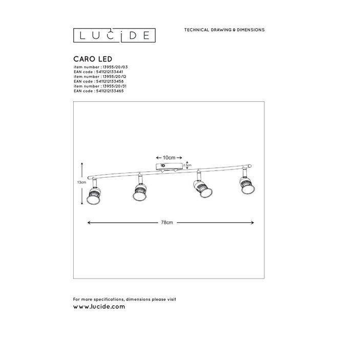 Lucide Caro-led - Plafondspot LED GU10 4x5W 2700K Brons