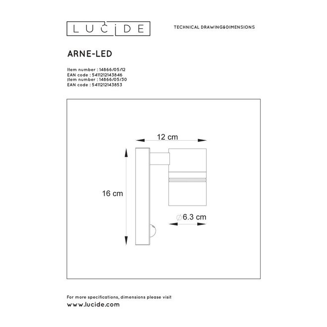 Lucide Arne-led - Wandspot Buiten Ø 6,3 cm LED GU10 1x5W 2700K IP44 Zwart