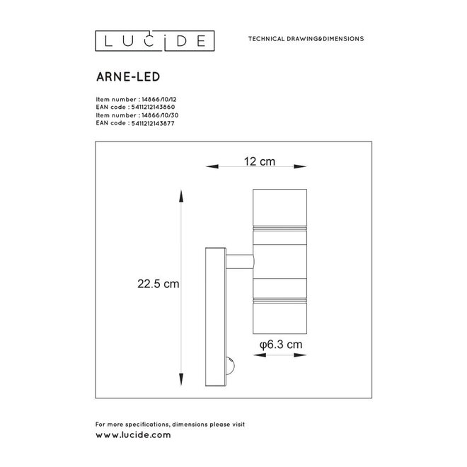 Lucide Arne-led - Wandspot Buiten Ø 6,3 cm LED GU10 2x5W 2700K IP44 Mat chroom