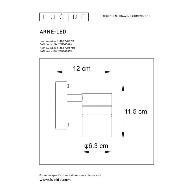 Lucide Arne-led - Wandspot Buiten Ø 6,3 cm LED GU10 1x5W 2700K IP44 Mat chroom