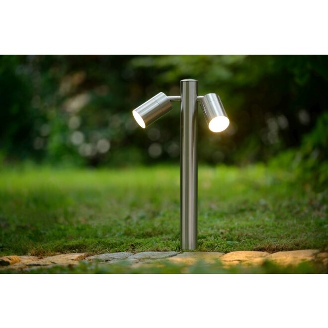 Lucide Arne-led - Sokkellamp Buiten Ø 6,3 cm LED GU10 2x5W 2700K IP44 Mat chroom
