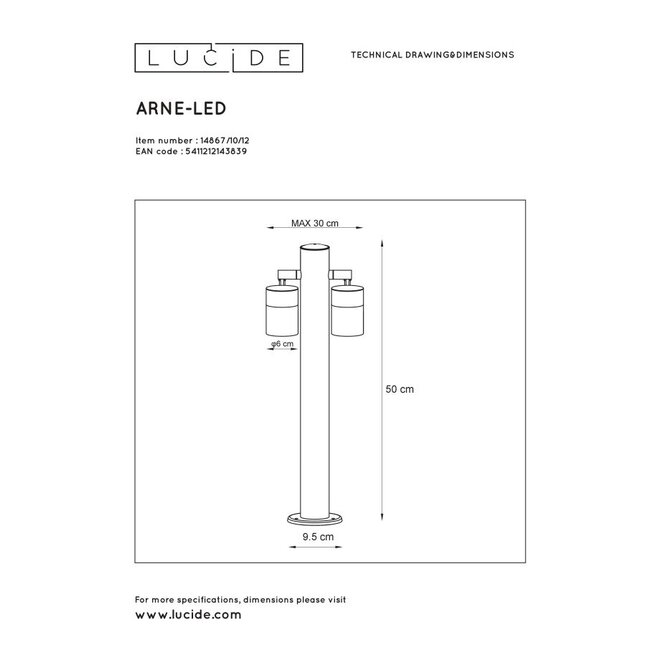 Lucide Arne-led - Sokkellamp Buiten Ø 6,3 cm LED GU10 2x5W 2700K IP44 Mat chroom