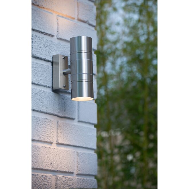 Lucide Arne-led - Wandlamp Buiten Ø 6,3 cm LED GU10 2x5W 2700K IP44 Mat chroom