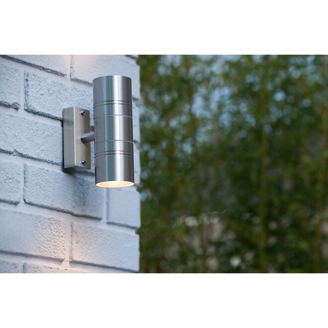 Lucide Arne-led - Wandlamp Buiten Ø 6,3 cm LED GU10 2x5W 2700K IP44 Mat chroom