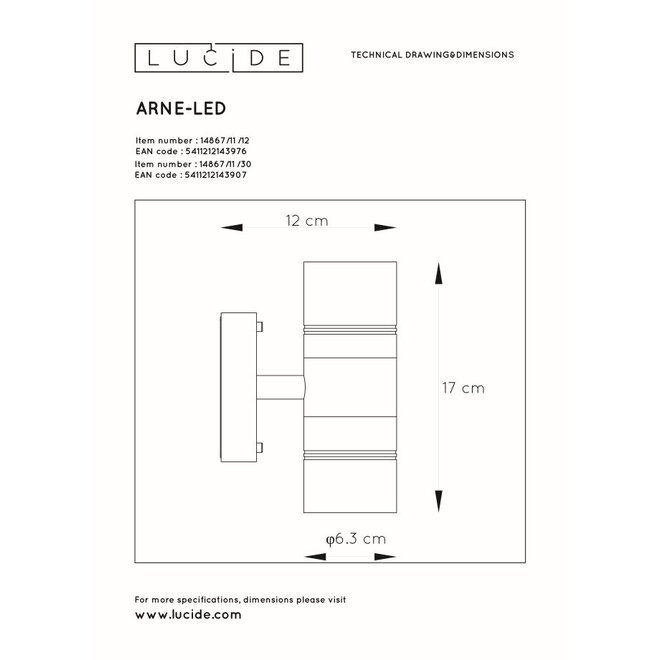 Lucide Arne-led - Wandlamp Buiten Ø 6,3 cm LED GU10 2x5W 2700K IP44 Mat chroom