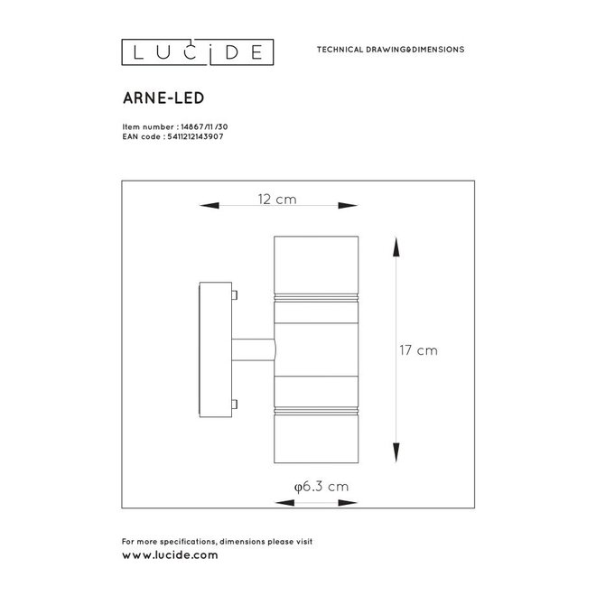 Lucide Arne-led - Wandspot Buiten Ø 6,3 cm LED GU10 2x5W 2700K IP44 Zwart