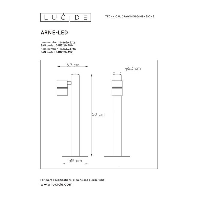Lucide Arne-led - Sokkellamp Buiten Ø 6,3 cm LED GU10 1x5W 2700K IP44 Zwart