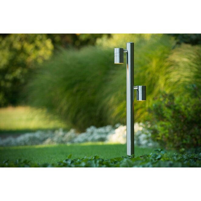 Lucide Arne-led - Sokkellamp Buiten Ø 6,3 cm LED GU10 2x5W 2700K IP44 Mat chroom