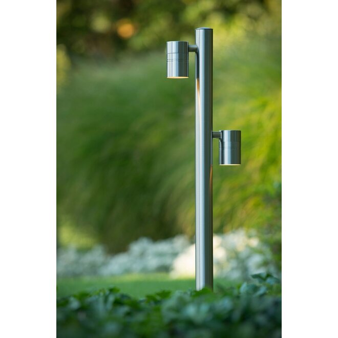 Lucide Arne-led - Sokkellamp Buiten Ø 6,3 cm LED GU10 2x5W 2700K IP44 Mat chroom