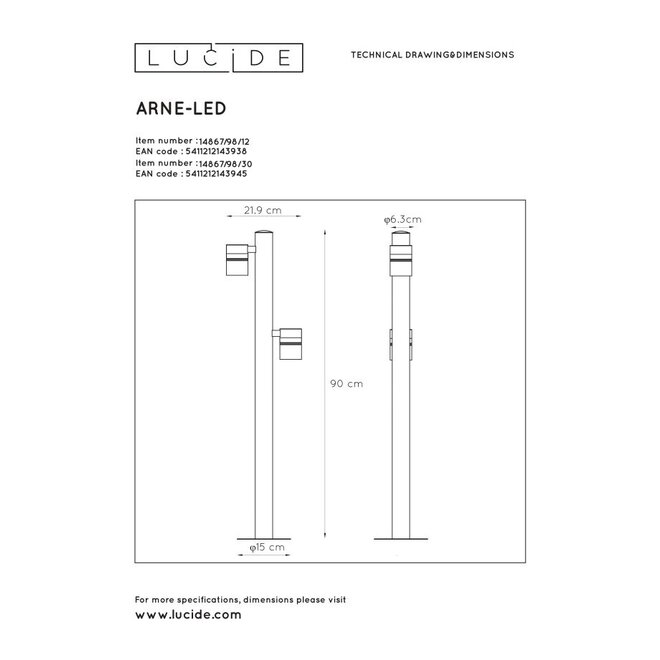 Lucide Arne-led - Sokkellamp Buiten Ø 6,3 cm LED GU10 2x5W 2700K IP44 Zwart