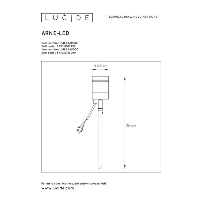 Lucide Arne-led - Tuinspot Buiten Ø 6,3 cm LED GU10 1x5W 2700K IP44 Zwart