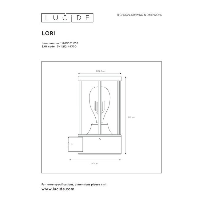 Lucide Lori - Wandlamp Buiten Ø 12 cm 1xE27 IP44 Antraciet