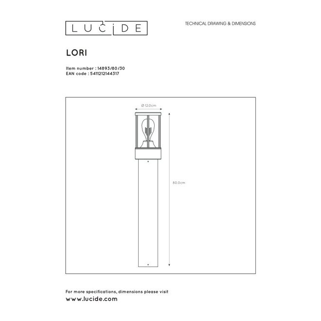 Lucide Lori - Sokkellamp Buiten 1xE27 IP44 Antraciet