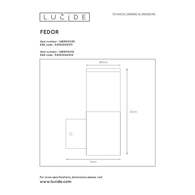 Lucide Fedor - Wandlamp Buiten 1xE27 IP44 Zwart
