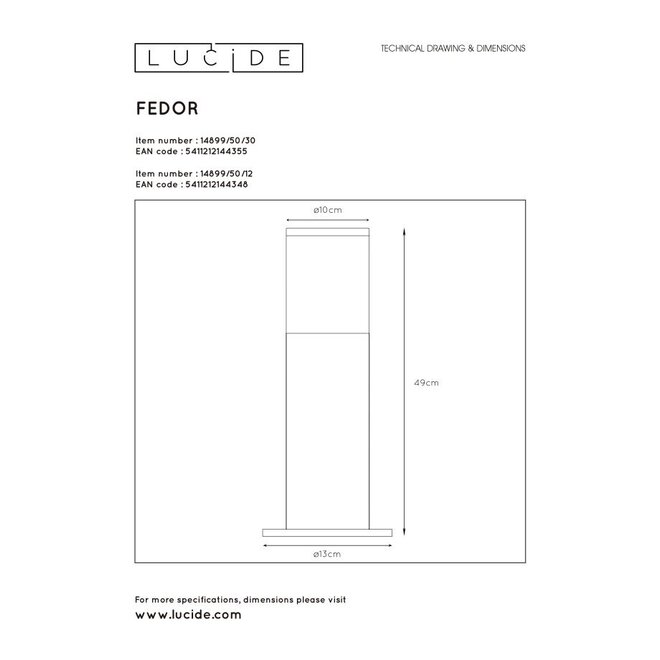 Lucide Fedor - Sokkellamp Buiten 1xE27 IP44 Mat chroom