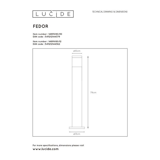 Lucide Fedor - Sokkellamp Buiten 1xE27 IP44 Zwart