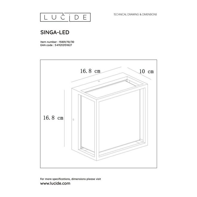 Lucide Singa Led - Wandlamp Buiten LED 1x9,6W 2700K IP54 Zwart