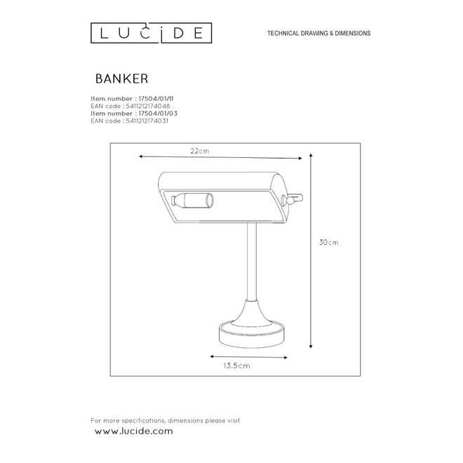 Lucide Banker - Bureaulamp 1xE14 Brons