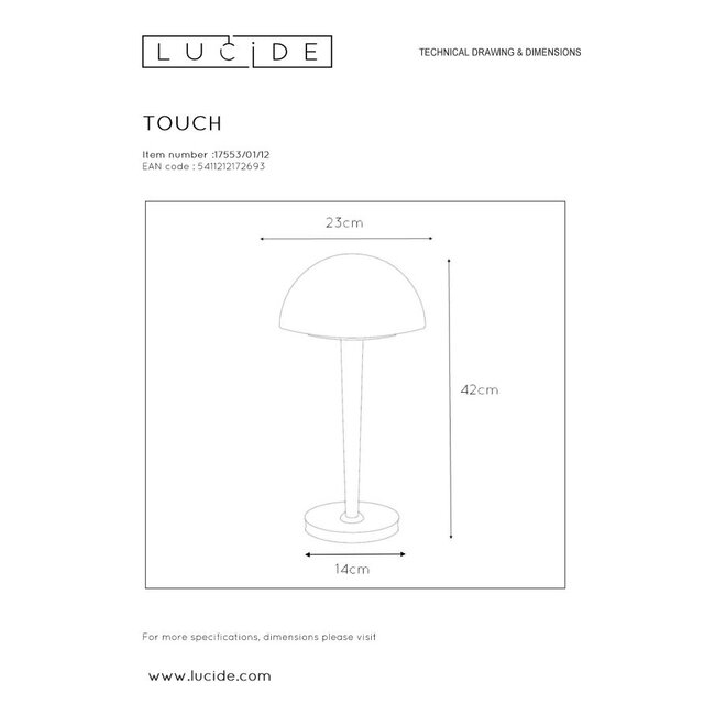 Lucide Touch - Tafellamp Ø 23 cm 1xE14 3 StepDim Mat chroom