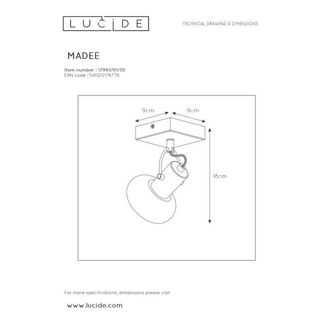 Lucide Madee - Plafondspot 1xE14 Zwart