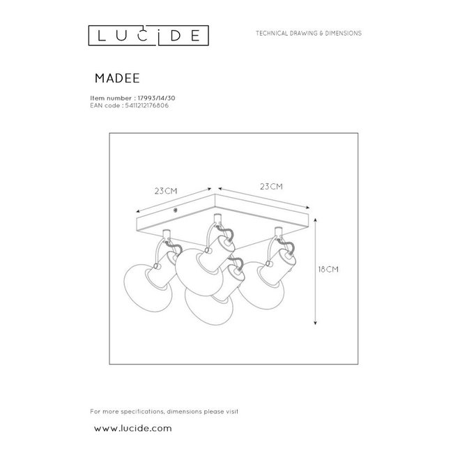 Lucide Madee - Plafondspot 4xE14 Zwart