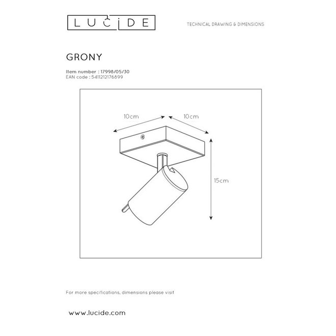 Lucide Grony - Wandspot LED Dim to warm GU10 1x5W 2200K/3000K Zwart