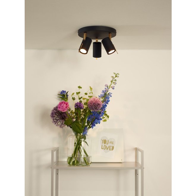 Lucide Grony - Plafondspot LED Dim to warm GU10 3x5W 2200K/3000K Zwart