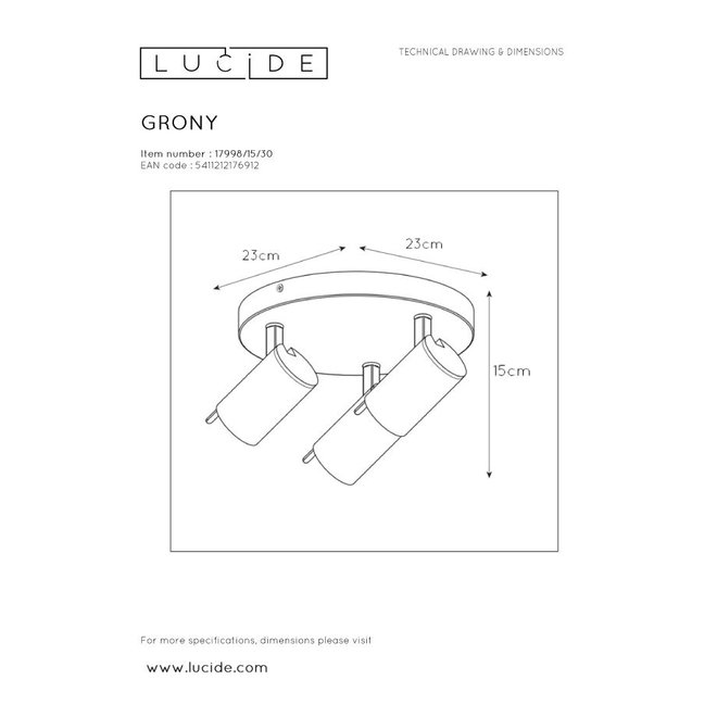 Lucide Grony - Plafondspot LED Dim to warm GU10 3x5W 2200K/3000K Zwart