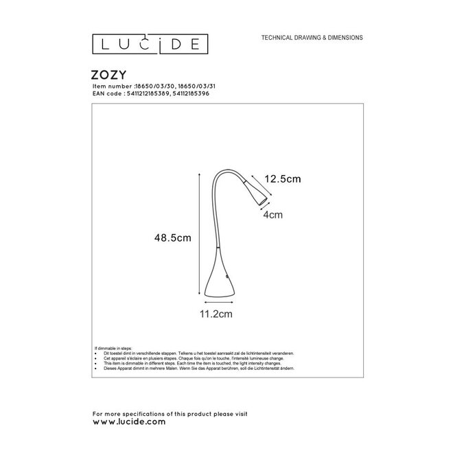 Lucide Zozy - Bureaulamp LED Dimb. 1x3W 3000K Zwart