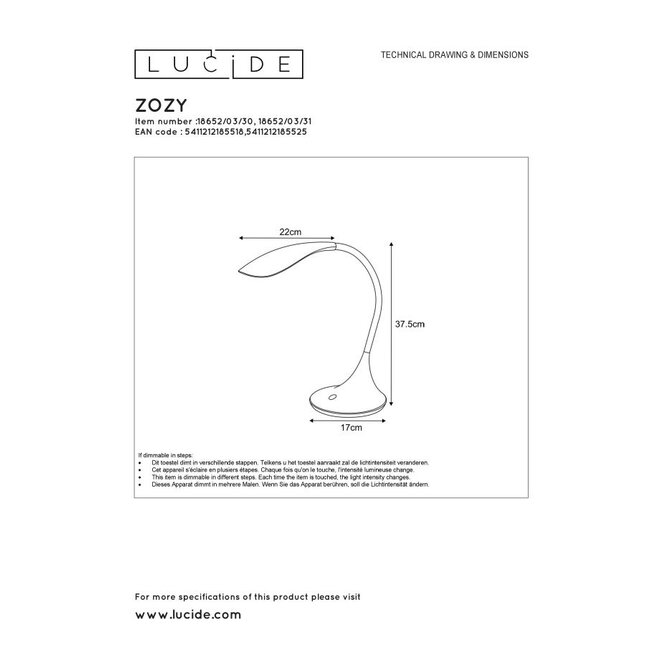 Lucide Emil - Bureaulamp Ø 17 cm LED Dimb. 1x4,5W 3000K Zwart