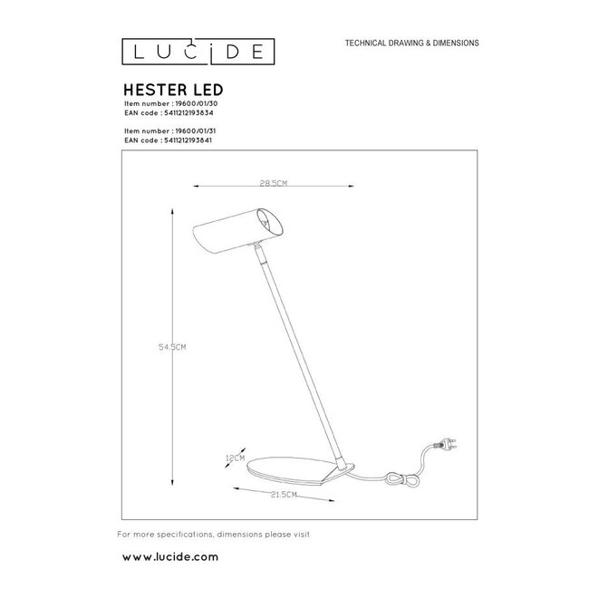 Lucide Hester - Bureaulamp 1xGU10 Antraciet