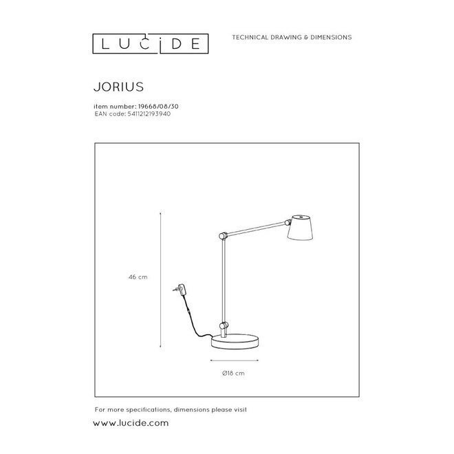 Lucide Jorius - Bureaulamp Ø 18 cm LED Dimb. 1x8W 3000K Zwart