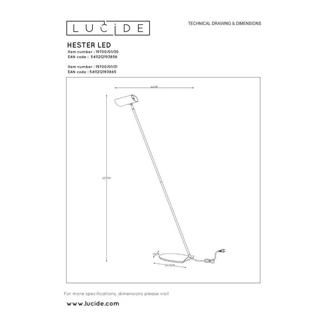 Lucide Hester - Leeslamp 1xGU10 Wit