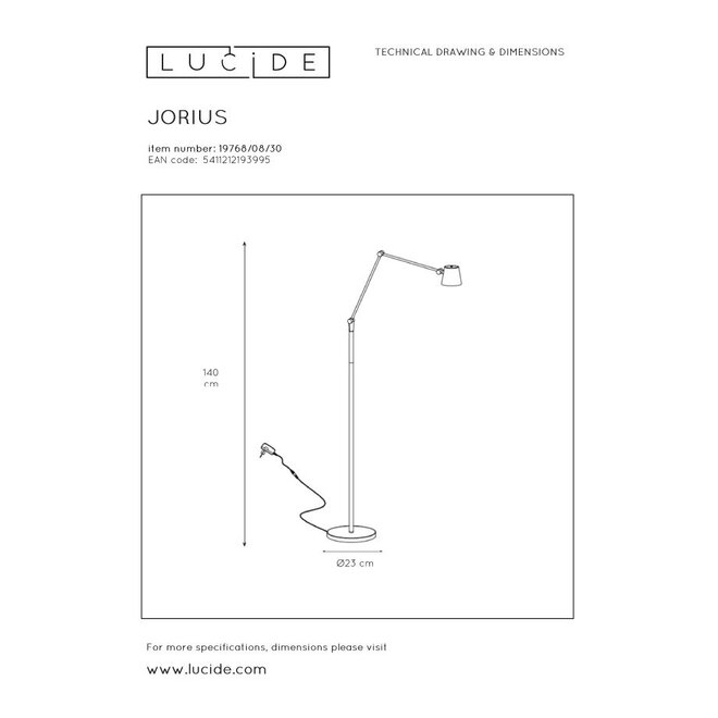 Lucide Jorius - Leeslamp Ø 23 cm LED Dimb. 1x8W 3000K Zwart