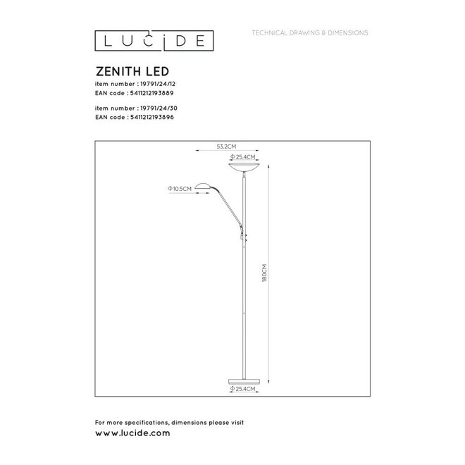 Lucide Zenith - Leeslamp Ø 25,4 cm LED Dimb. 3000K Zwart