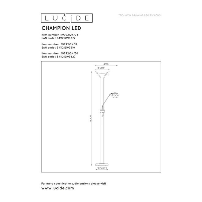 Lucide Champion-led - Leeslamp Ø 25,4 cm LED Dimb. 3000K Brons