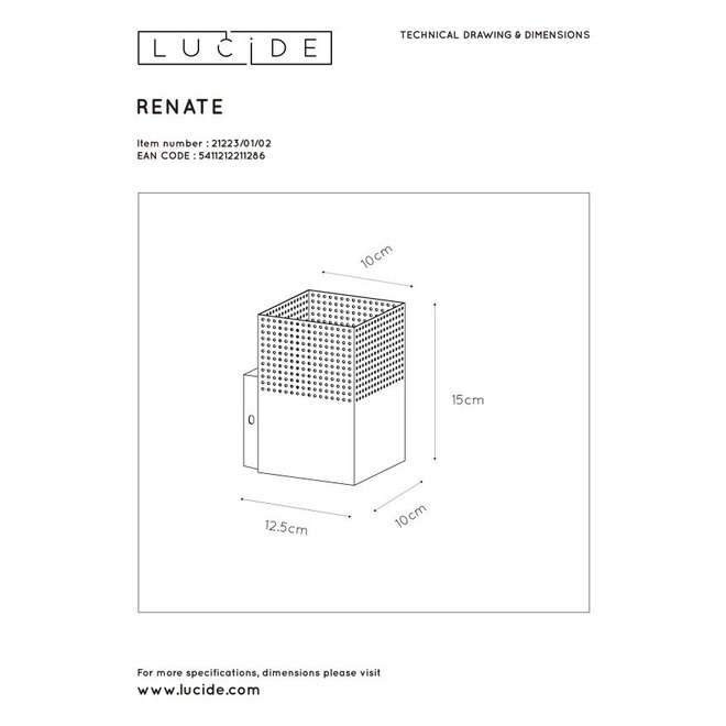 Lucide Renate - Wandlamp 1xE27 Zwart