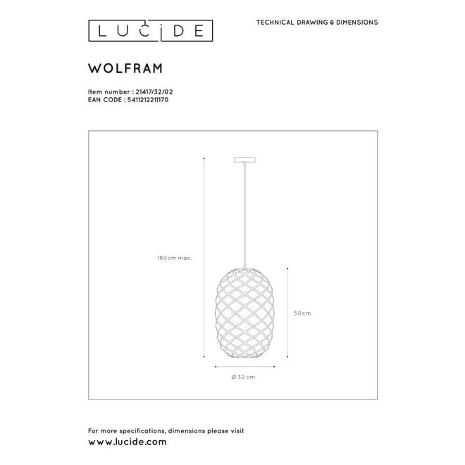 Lucide Wolfram - Hanglamp Ø 32 cm 1xE27 Mat Goud / Messing