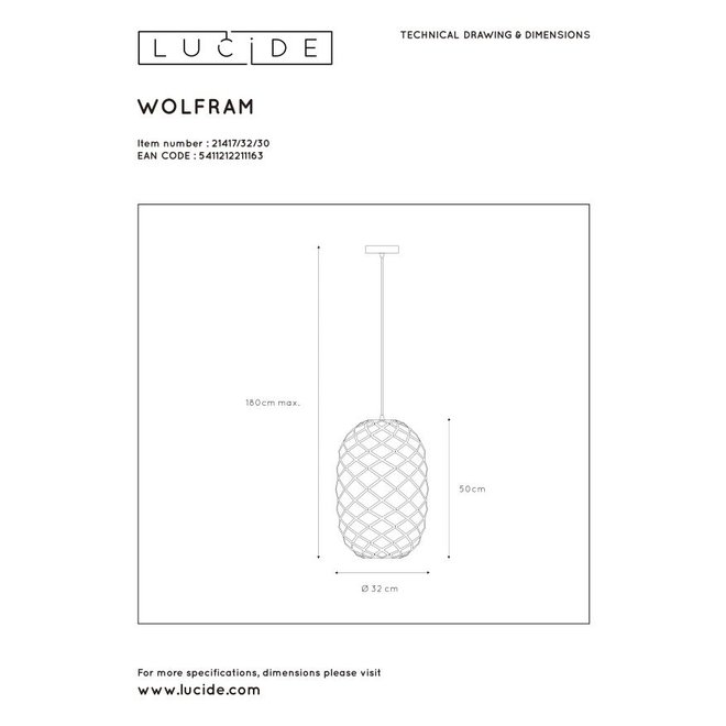 Lucide Wolfram - Hanglamp Ø 32 cm 1xE27 Zwart