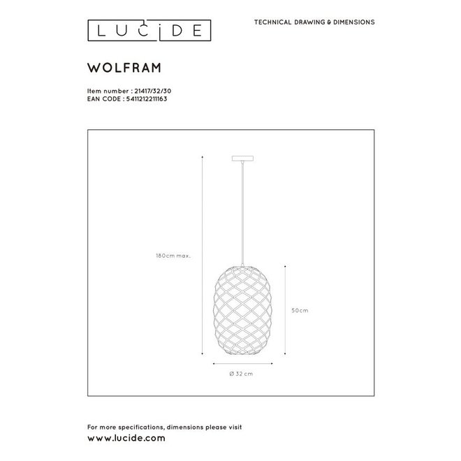 Lucide Wolfram - Hanglamp Ø 32 cm 1xE27 Zwart