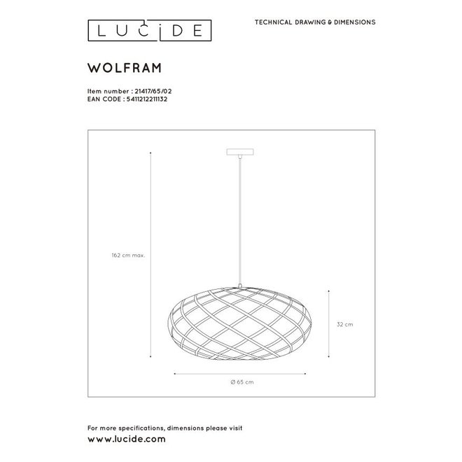 Lucide Wolfram - Hanglamp Ø 65 cm 1xE27 Mat Goud / Messing