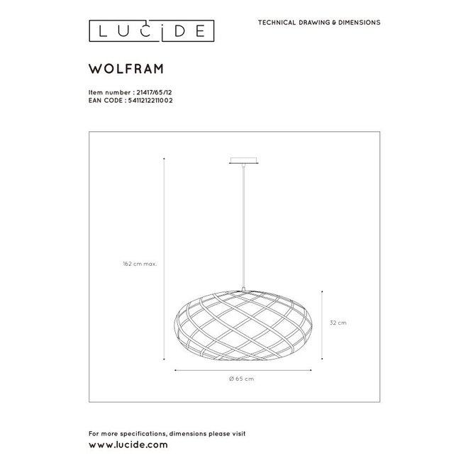 Lucide Wolfram - Hanglamp Ø 65 cm 1xE27 Mat chroom