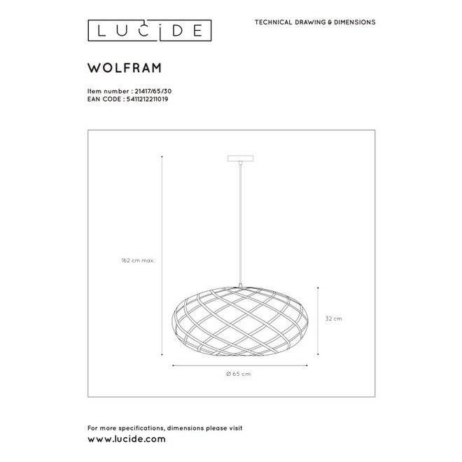 Lucide Wolfram - Hanglamp Ø 65 cm 1xE27 Zwart