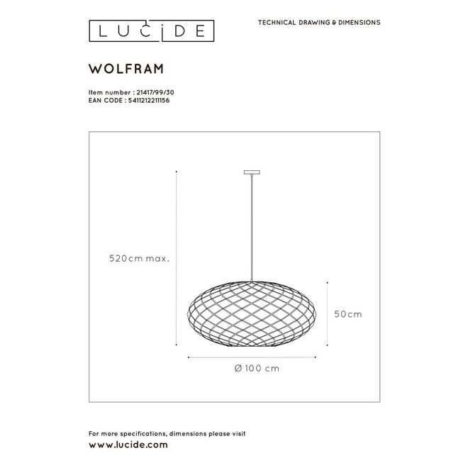 Lucide Wolfram - Hanglamp Ø 100 cm 3xE27 Zwart